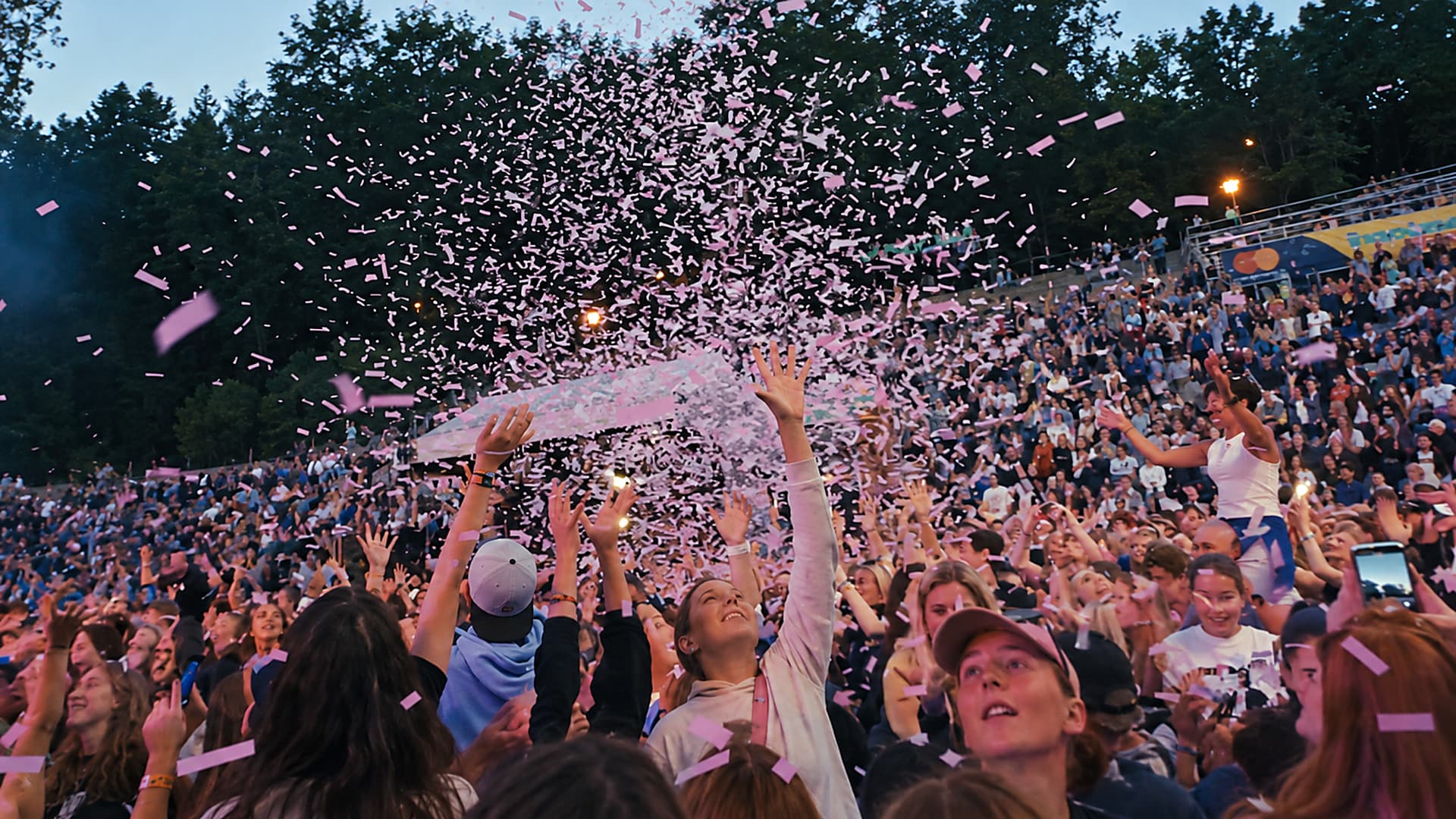 Vysočina Fest crowd under falling confetti